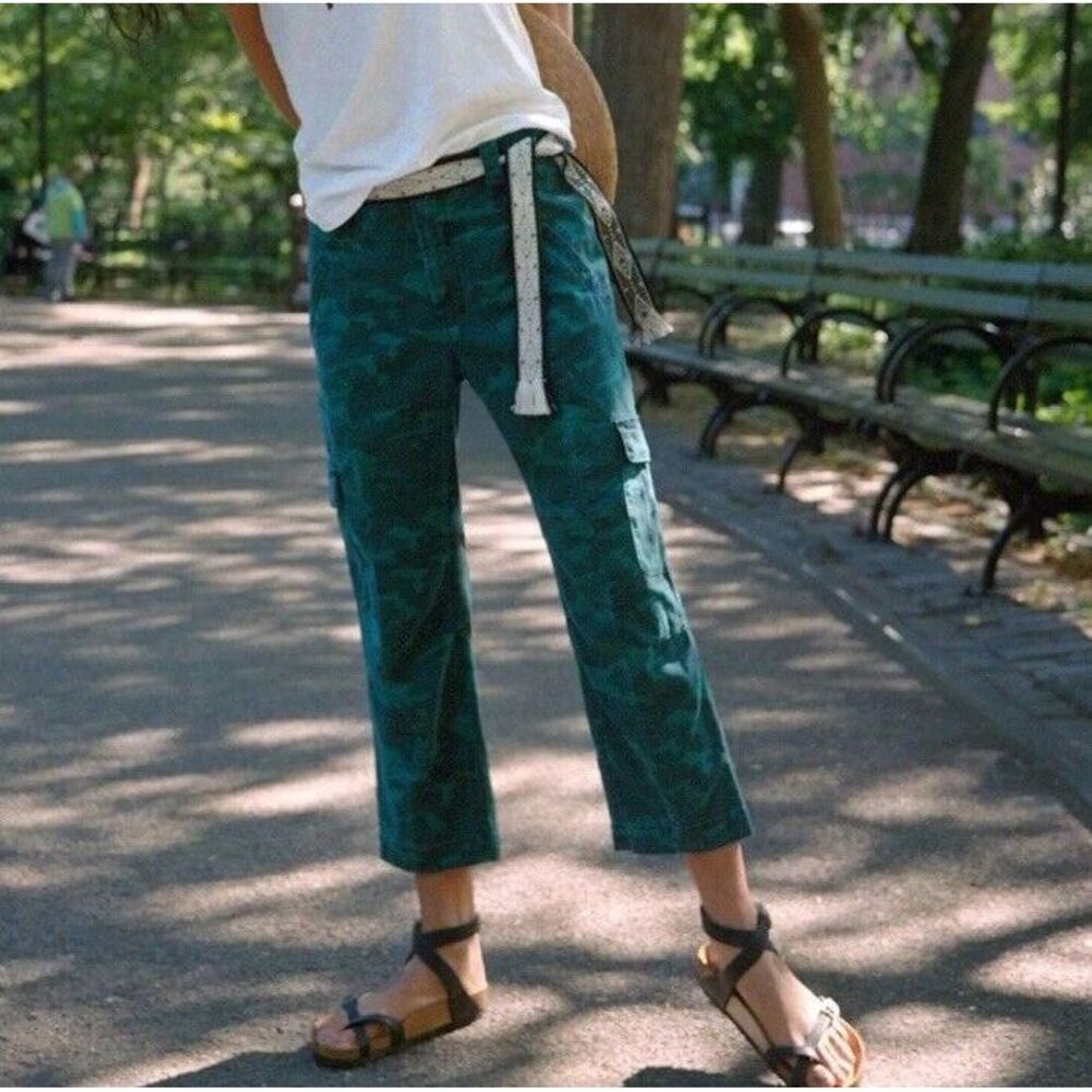 Anthropologie Women's Austin Cargo Pants Camo Straight Leg Crop Green Size 26‎